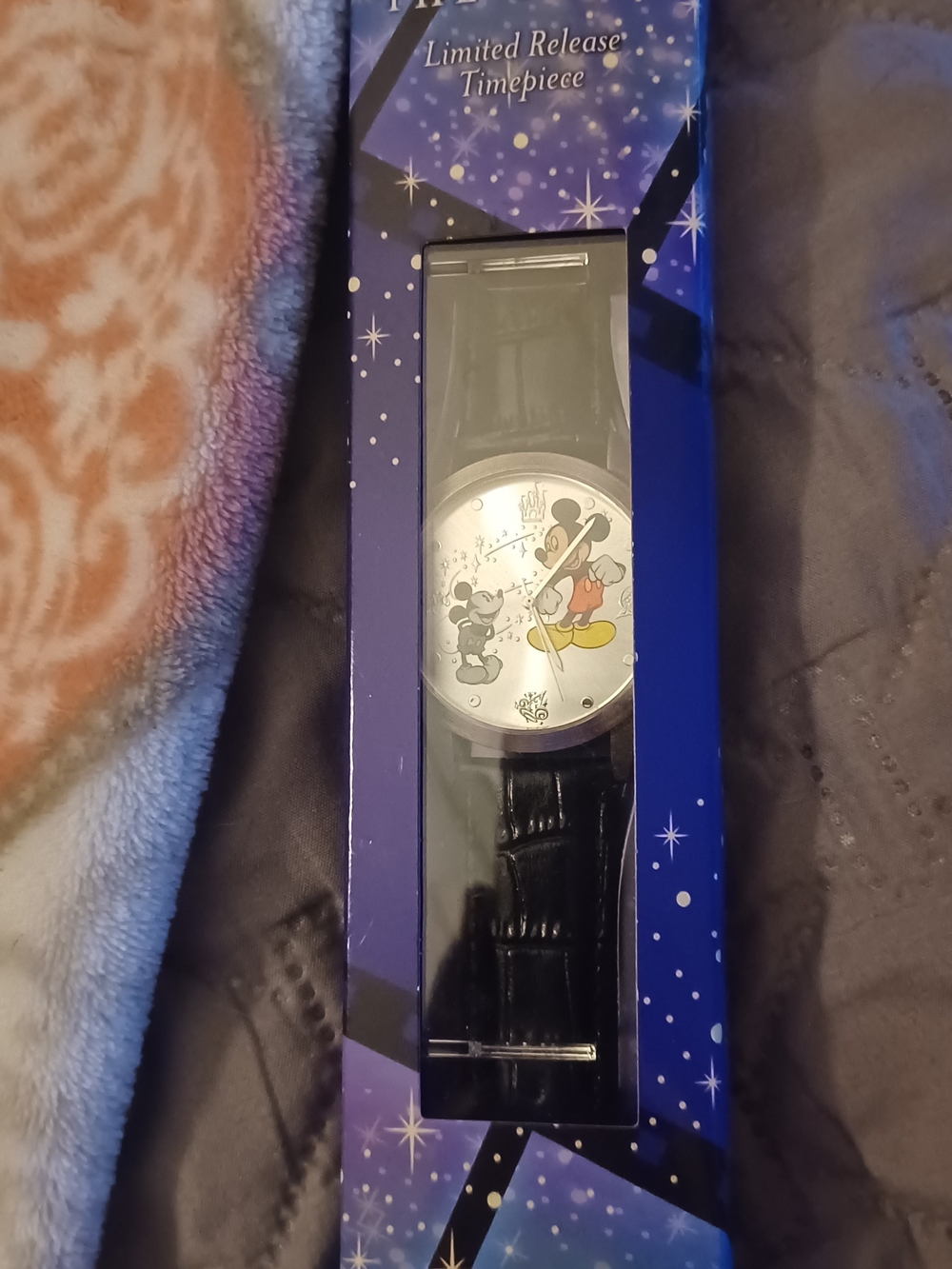 Disney Limited Release Mickey & Minnie Silver Watch with Black Strap